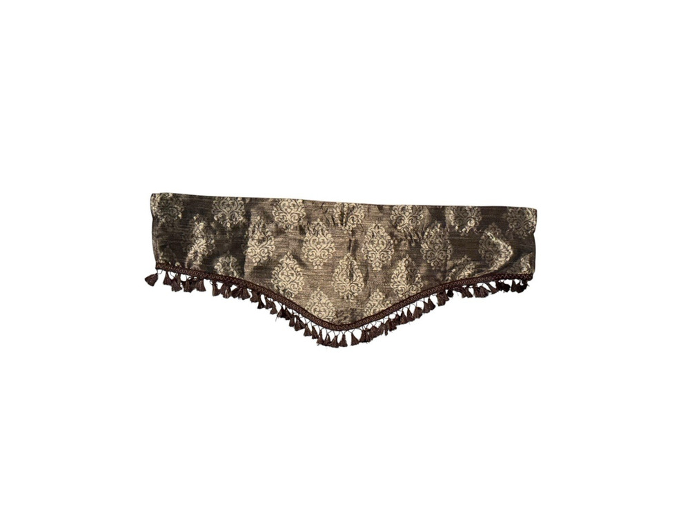 Single Fancy Faux Silk Valance Short Curtain Dark Chocolate Brown Fringe Trim